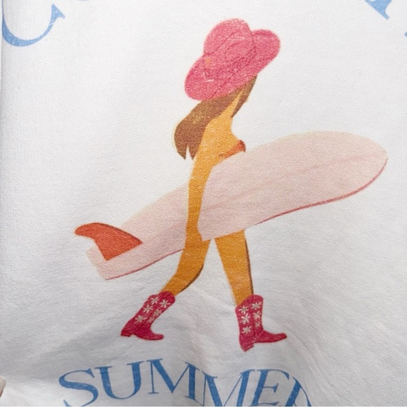 Cowgirl Summer Graphic White Sweatshirt Western Rodeo Surfing Sz S/M Cotton - Picture 8 of 13